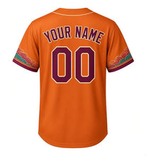 Load image into Gallery viewer, Riverwalk Lanterns Milwaukee Baseball Jersey in Lantern Amber, back view with your name and number – wave-and-lantern sleeve and yoke pattern