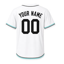 Load image into Gallery viewer, Roller Skates Milwaukee Baseball Jersey in Rink White, back view with your name and number – custom block name and number with retro-stripe sleeves