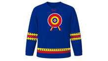 Load image into Gallery viewer, Romanian National Day Original Hockey Jersey in Cobalt Blue, front view – custom name and number
