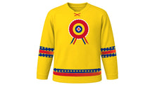 Load image into Gallery viewer, Romanian National Day Original Hockey Jersey in Sunflower Yellow, front view – custom name and number