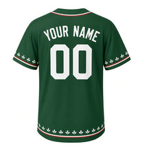 Load image into Gallery viewer, Rooftop Garden Milwaukee Baseball Jersey in Garden Ivy Green, back view with your name and number – custom block name and number with leaf-sprig-stripe sleeves