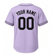Load image into Gallery viewer, Rooftop Garden Milwaukee Baseball Jersey in Herb Lavender, back view with your name and number – custom block name and number with leaf-sprig-stripe sleeves