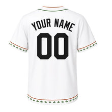 Load image into Gallery viewer, Rooftop Garden Milwaukee Baseball Jersey in Planter White, back view with your name and number – custom block name and number with leaf-sprig-stripe sleeves
