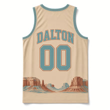 Load image into Gallery viewer, Route 66 Road Trip Original Basketball Jersey in Desert Sand, back view with your name and number