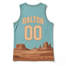 Load image into Gallery viewer, Route 66 Road Trip Original Basketball Jersey in Turquoise, back view with your name and number