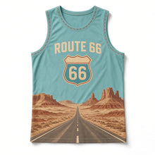 Load image into Gallery viewer, Route 66 Road Trip Original Basketball Jersey in Turquoise, front view – custom name and number