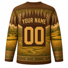 Load image into Gallery viewer, Royal Ploughing Ceremony Original Hockey Jersey in Earth Brown, back view with custom YOUR NAME and 00