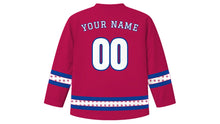 Load image into Gallery viewer, Runeberg Day Original Hockey Jersey in Raspberry, back view with your name and number