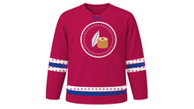 Load image into Gallery viewer, Runeberg Day Original Hockey Jersey in Raspberry, front view – custom name and number