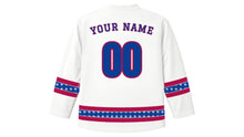 Load image into Gallery viewer, Runeberg Day Original Hockey Jersey in White, back view with your name and number