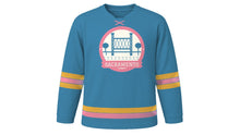 Load image into Gallery viewer, Sacramento Original Hockey Jersey in Delta Blue, front view – custom name and number