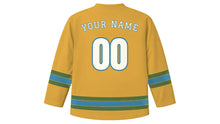 Load image into Gallery viewer, Sacramento Original Hockey Jersey in Tower Bridge Gold, back view with your name and number