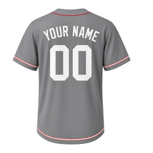 Load image into Gallery viewer, Sailing Knot Milwaukee Baseball Jersey in Anchor Gray, back view with your name and number – custom block name and number with rope-twist sleeves