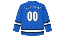 Load image into Gallery viewer, Saint-Jean-Baptiste Day Original Hockey Jersey in Azure Blue, back view with your name and number