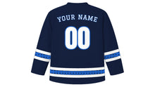 Load image into Gallery viewer, Saint-Jean-Baptiste Day Original Hockey Jersey in Navy, back view with your name and number