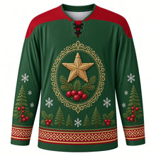 Load image into Gallery viewer, Saint Knut's Day Original Hockey Jersey in Fir Green, front view with themed artwork and clean crest