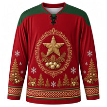 Load image into Gallery viewer, Saint Knut's Day Original Hockey Jersey in Lingonberry Red, front view with themed artwork and clean crest
