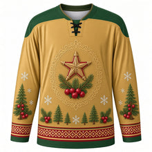 Load image into Gallery viewer, Saint Knut's Day Original Hockey Jersey in Straw Gold, front view with themed artwork and clean crest