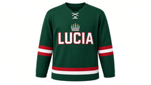 Load image into Gallery viewer, Saint Lucia Day Original Hockey Jersey in Green, front view – custom name and number