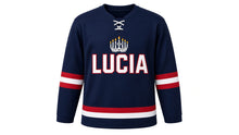 Load image into Gallery viewer, Saint Lucia Day Original Hockey Jersey in Navy, front view – custom name and number