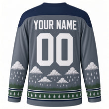 Load image into Gallery viewer, Saint Swithin's Day Original Hockey Jersey in Rain Slate, back view with custom YOUR NAME and 00
