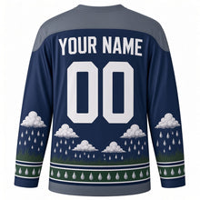 Load image into Gallery viewer, Saint Swithin's Day Original Hockey Jersey in Storm Navy, back view with custom YOUR NAME and 00