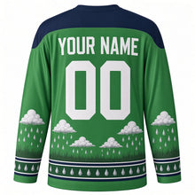 Load image into Gallery viewer, Saint Swithin's Day Original Hockey Jersey in Meadow Green, back view with custom YOUR NAME and 00