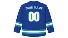 Load image into Gallery viewer, Samarkand Original Hockey Jersey in Lapis Blue, back view with your name and number