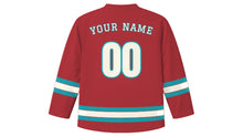 Load image into Gallery viewer, Samarkand Original Hockey Jersey in Pomegranate Red, back view with your name and number