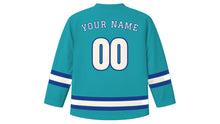 Load image into Gallery viewer, Samarkand Original Hockey Jersey in Turquoise Dome, back view with your name and number