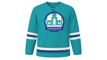 Load image into Gallery viewer, Samarkand Original Hockey Jersey in Turquoise Dome, front view – custom name and number