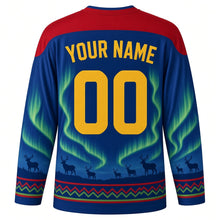 Load image into Gallery viewer, Sami National Day Original Hockey Jersey in Gakti Blue, back view with custom YOUR NAME and 00