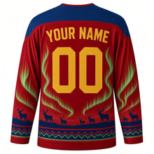 Load image into Gallery viewer, Sami National Day Original Hockey Jersey in Sami Red, back view with custom YOUR NAME and 00