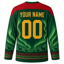 Load image into Gallery viewer, Sami National Day Original Hockey Jersey in Tundra Green, back view with custom YOUR NAME and 00