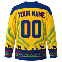Load image into Gallery viewer, Sami National Day Original Hockey Jersey in Sun Yellow, back view with custom YOUR NAME and 00