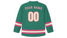 Load image into Gallery viewer, San Antonio Original Hockey Jersey in River Walk Green, back view with your name and number
