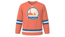 Load image into Gallery viewer, San Diego Original Hockey Jersey in Sunset Coral, front view – custom name and number