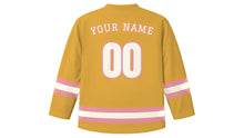 Load image into Gallery viewer, San Jose Original Hockey Jersey in Valley Gold, back view with your name and number