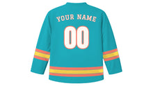 Load image into Gallery viewer, San Juan Original Hockey Jersey in Caribbean Turquoise, back view with your name and number