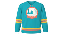 Load image into Gallery viewer, San Juan Original Hockey Jersey in Caribbean Turquoise, front view – custom name and number