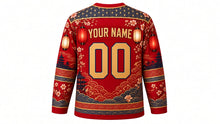 Load image into Gallery viewer, Sanja Matsuri Original Hockey Jersey in Festival Red, back view with custom YOUR NAME and 00