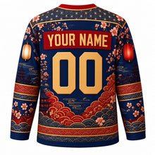 Load image into Gallery viewer, Sanja Matsuri Original Hockey Jersey in Indigo, back view with custom YOUR NAME and 00