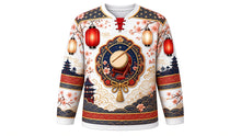 Load image into Gallery viewer, Sanja Matsuri Original Hockey Jersey in White, front view with detailed full-body artwork and ornate crest