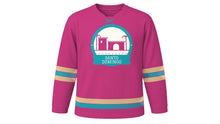 Load image into Gallery viewer, Santo Domingo Original Hockey Jersey in Bougainvillea Magenta, front view – custom name and number