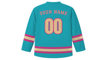 Load image into Gallery viewer, Santo Domingo Original Hockey Jersey in Malecon Turquoise, back view with your name and number