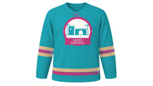 Load image into Gallery viewer, Santo Domingo Original Hockey Jersey in Malecon Turquoise, front view – custom name and number