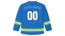Load image into Gallery viewer, Sechselauten Original Hockey Jersey in Blue, back view with your name and number