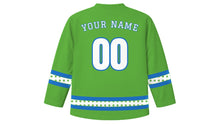 Load image into Gallery viewer, Sechselauten Original Hockey Jersey in Spring Green, back view with your name and number