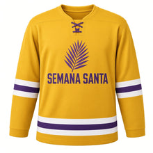 Load image into Gallery viewer, Semana Santa Original Hockey Jersey in Gold, front view – custom name and number