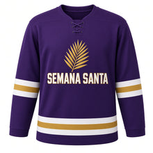 Load image into Gallery viewer, Semana Santa Original Hockey Jersey in Purple, front view – custom name and number
